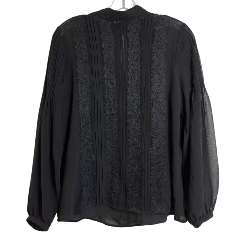 Banana Republic Black Sheer Lace Blouse Pleated Long Sleeves Size S - Picture 3 of 16